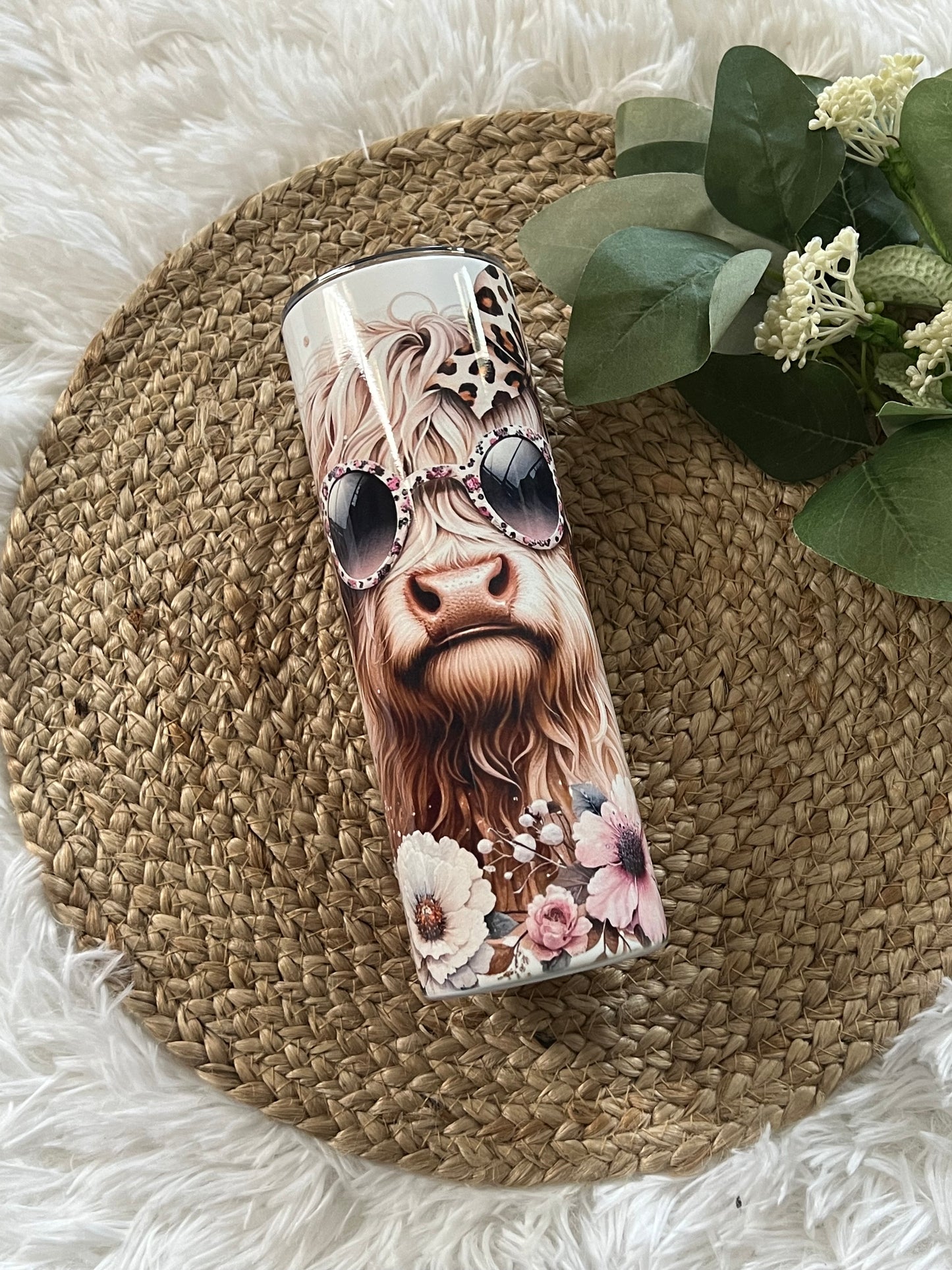 Boujee Highland Cow with Cheetah Glasses